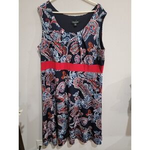 Perceptions Blue Paisley Print Sleeveless Empire Waist Dress Womens Plus 3X